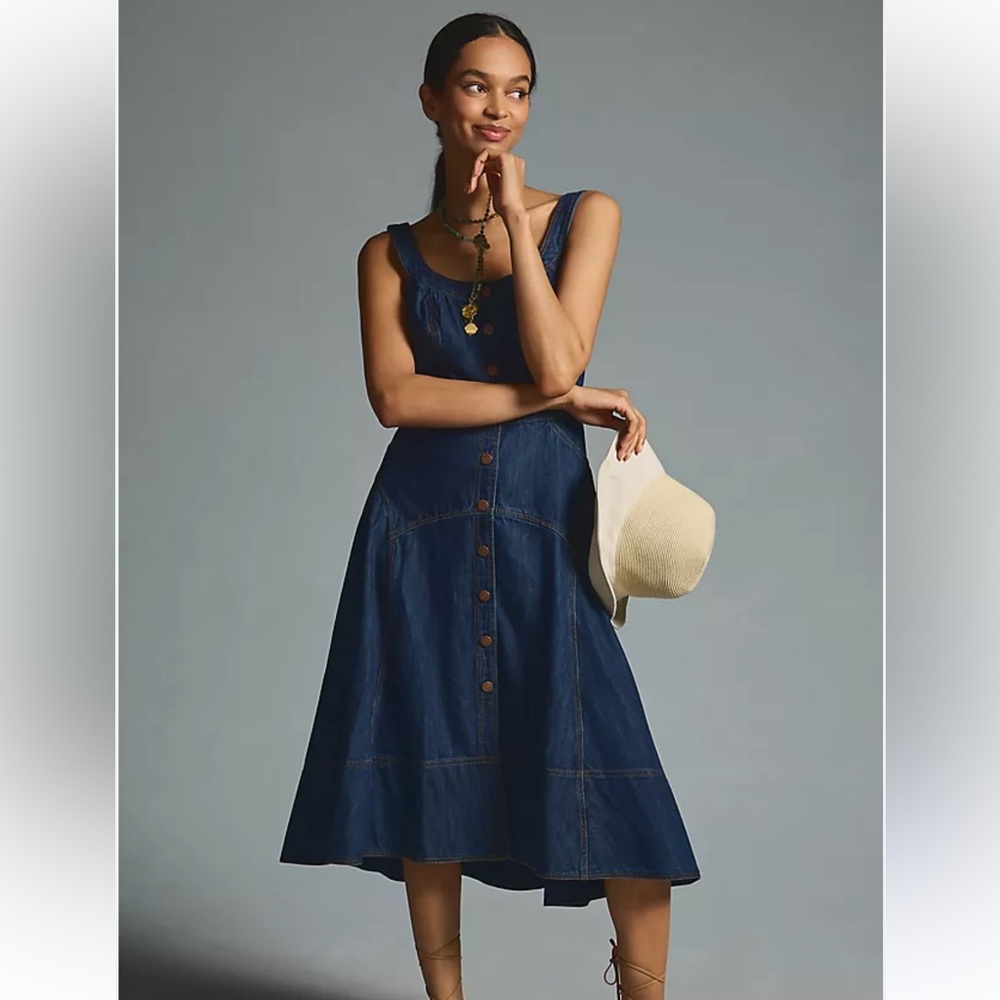 Anthropologist Pilcro Pinafore Blue Denim Dress
